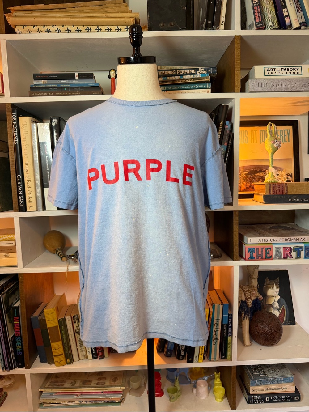 PURPLE Red-Print Light Blue Cotton T-Shirt
